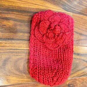 Vintage handmade Chunky Red Ribbed Hair Accessory with Floral Accent